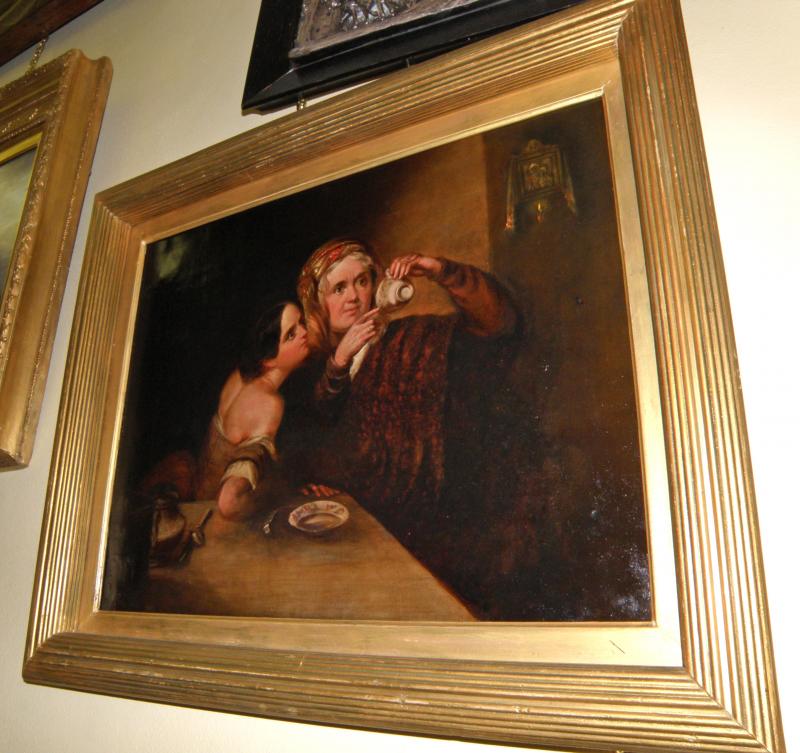 19th C Oil Painting. The Fortune Teller - Coffee Ground Reading