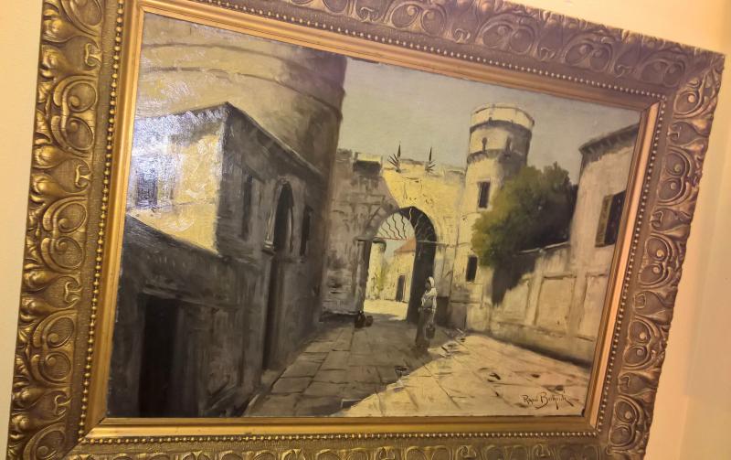 An Old City Street View with Figure Painting. Signed Raoul Berttholaik