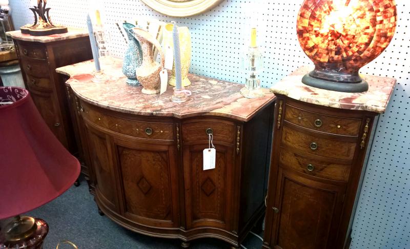 Antique French Louis XVI Marble Top Commode (sideboard) with a Matching Pair of