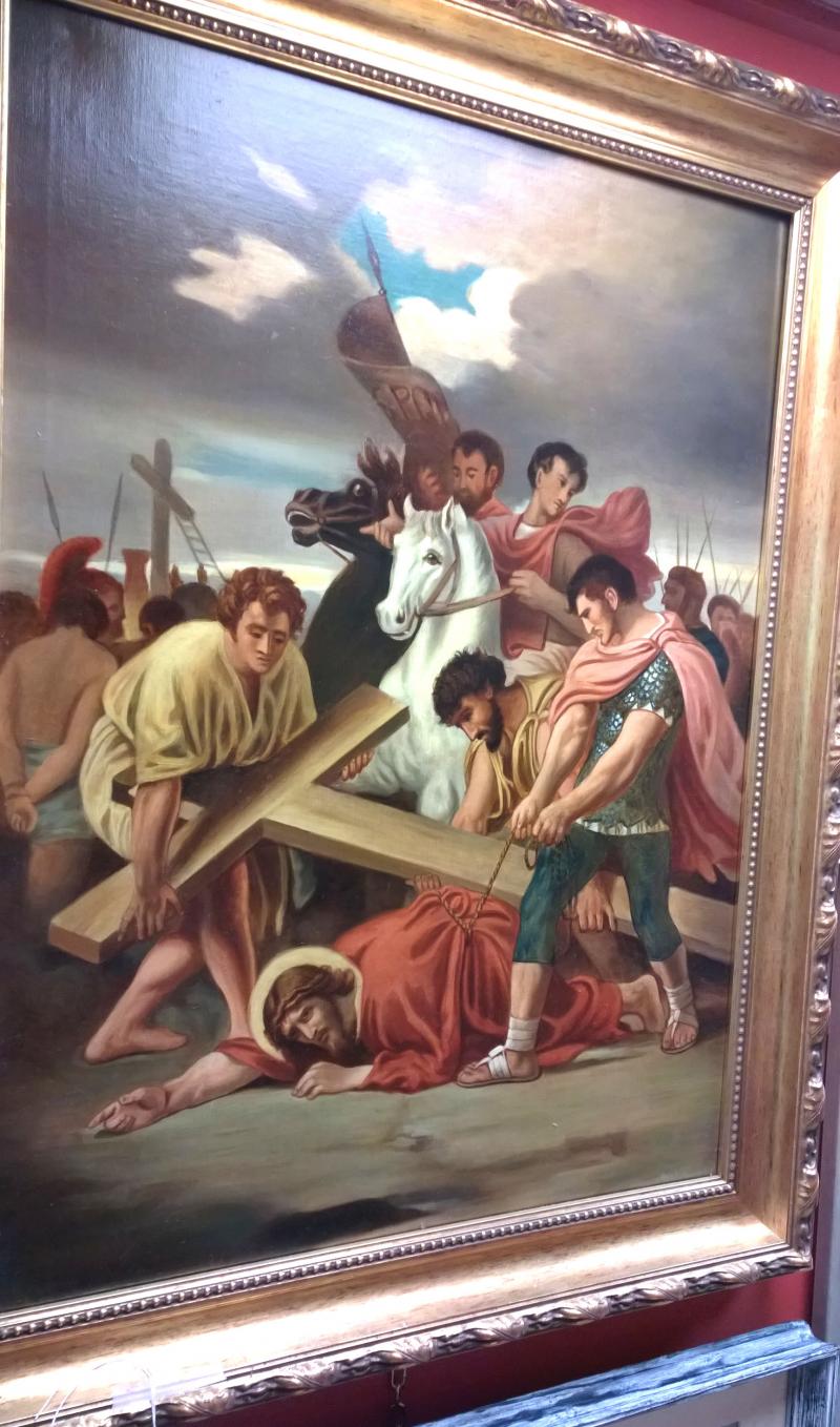 German Bible Painting. Christ and the Cross. Early 19th Century,