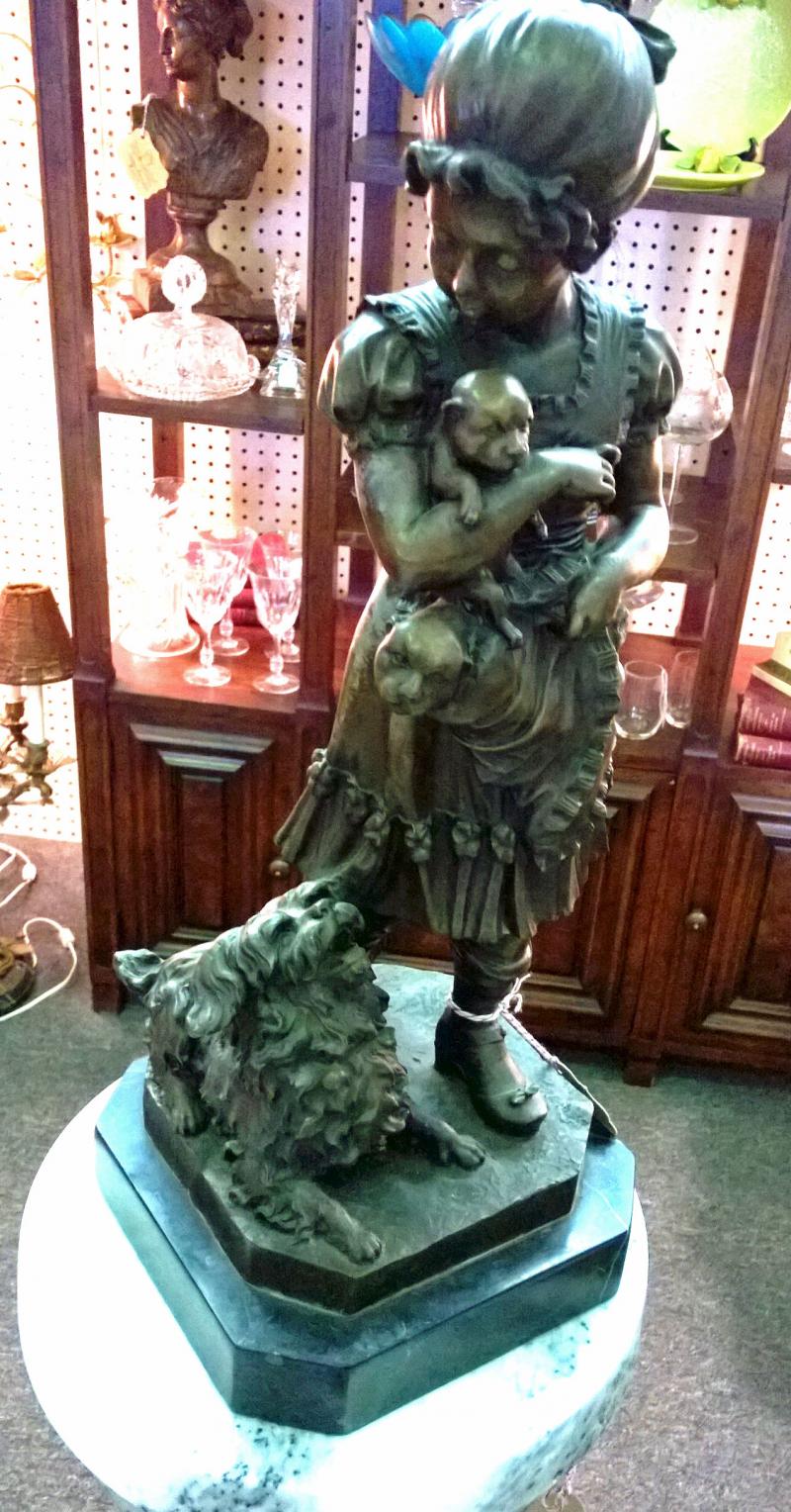 Girl and Her Puppy Bronze
