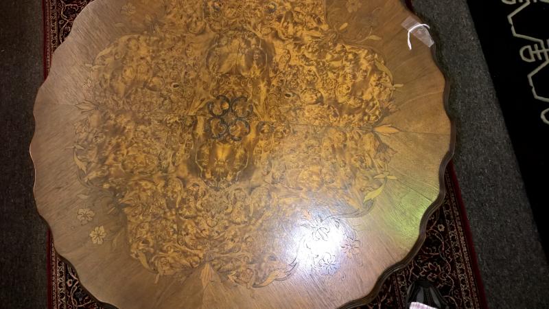 Highly Carved and Inlaid Lamp Table