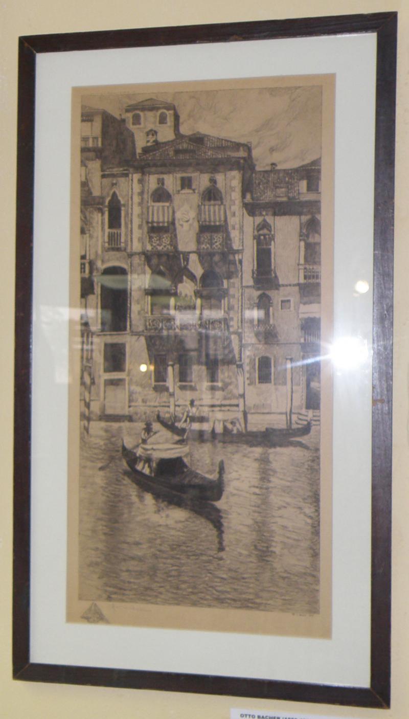 Otto Bacher (1856 - 1909), Palazzo in venice, etching 21 x 10 Signed in plate