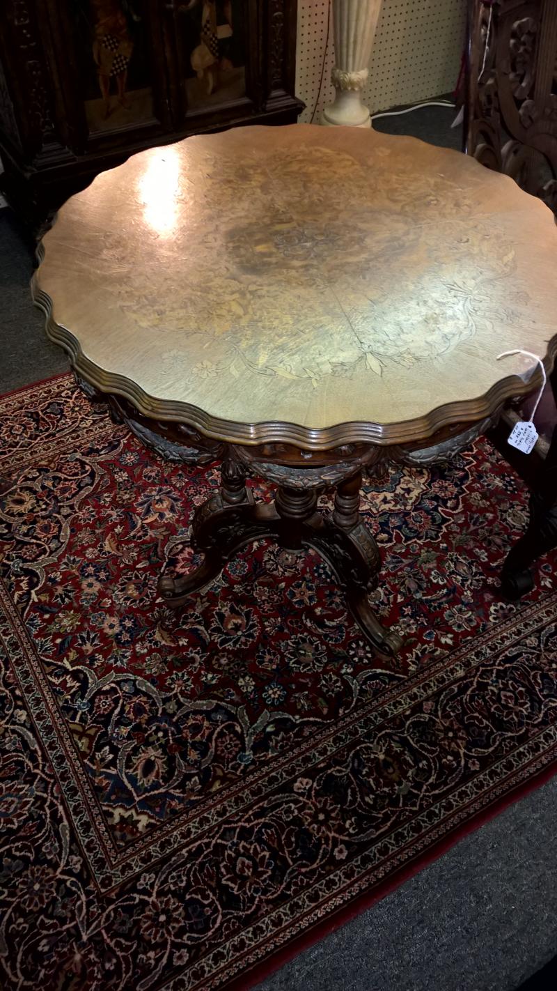 Highly Carved and Inlaid Lamp Table