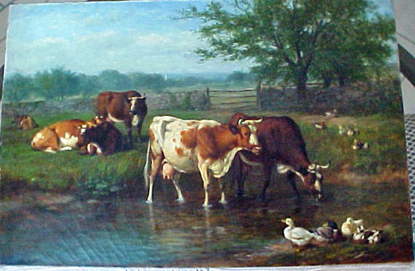 A. F. Tait: N. A. 1881 (Arthur Fitz-William) oil on canvas of cows and ducks.